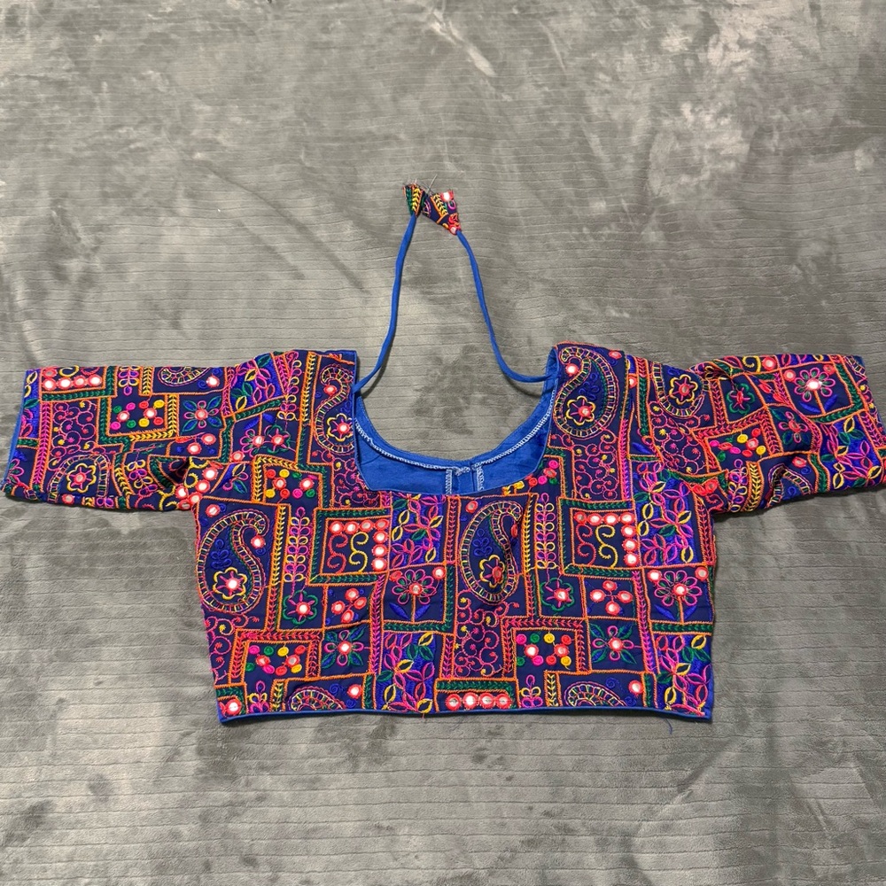 Blue Multicolored Embroidered Saree Blouse